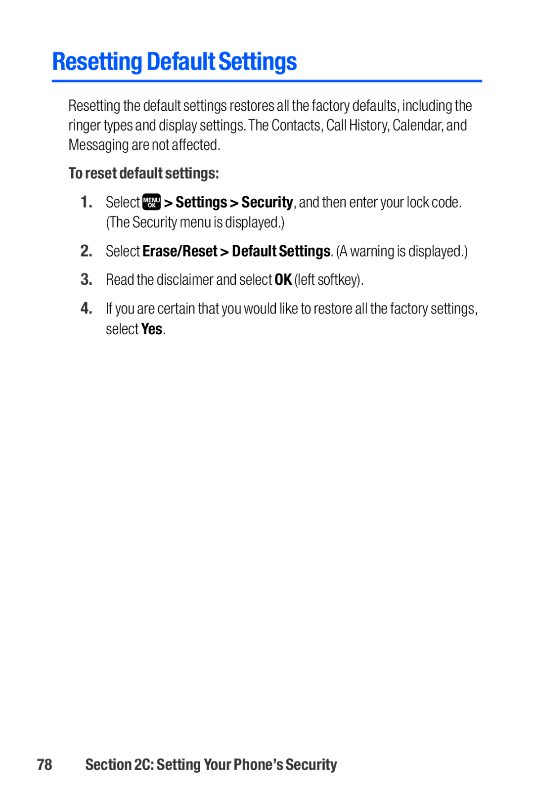 Sanyo M1 manual Resetting Default Settings, To reset default settings 