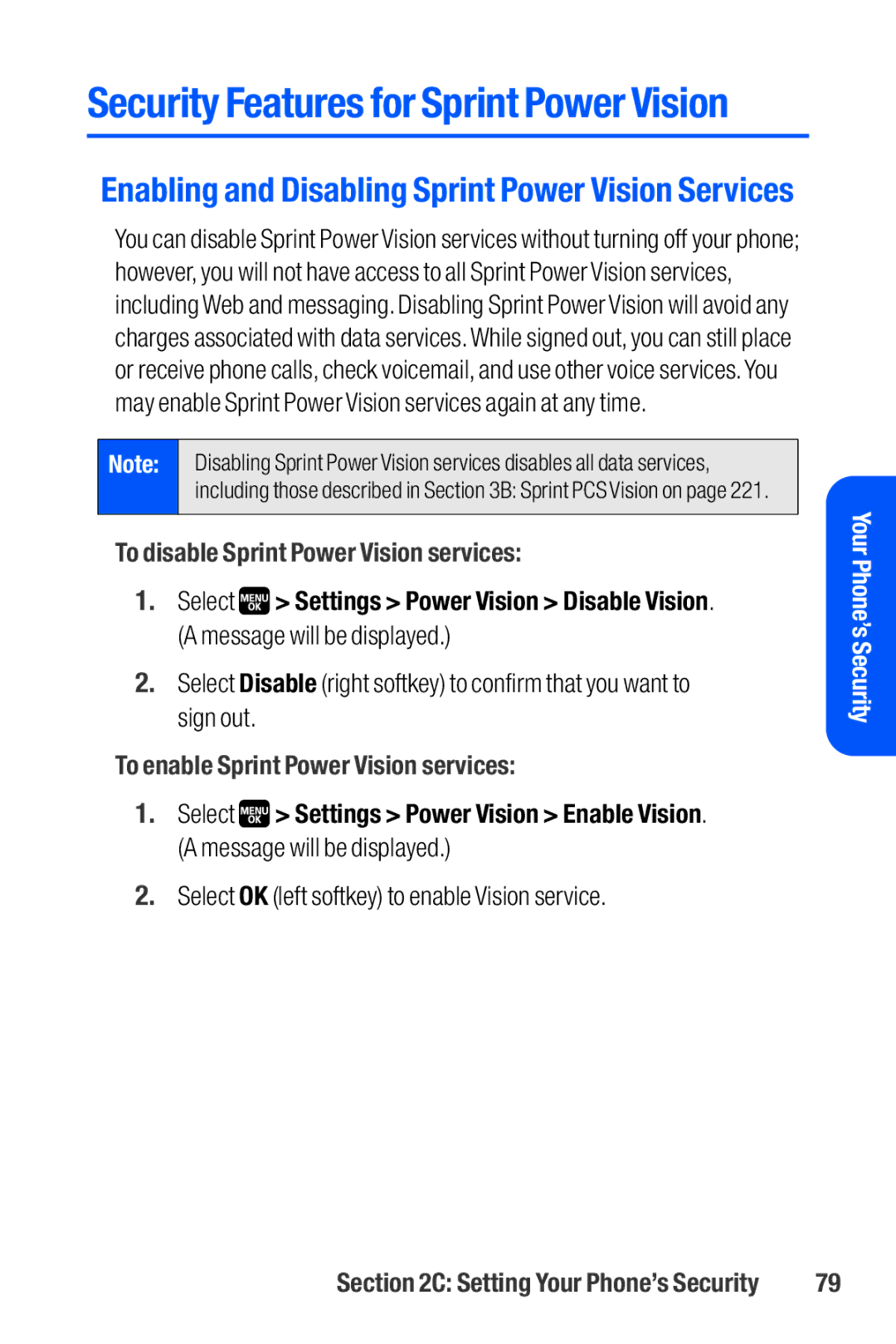 Sanyo M1 manual To disable Sprint Power Vision services, To enable Sprint Power Vision services 