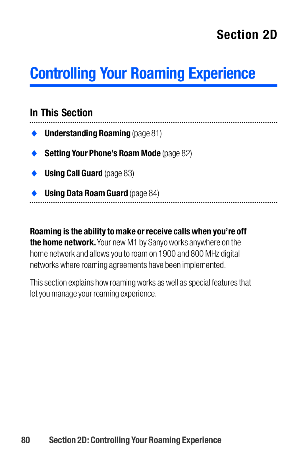 Sanyo M1 manual Controlling Your Roaming Experience 