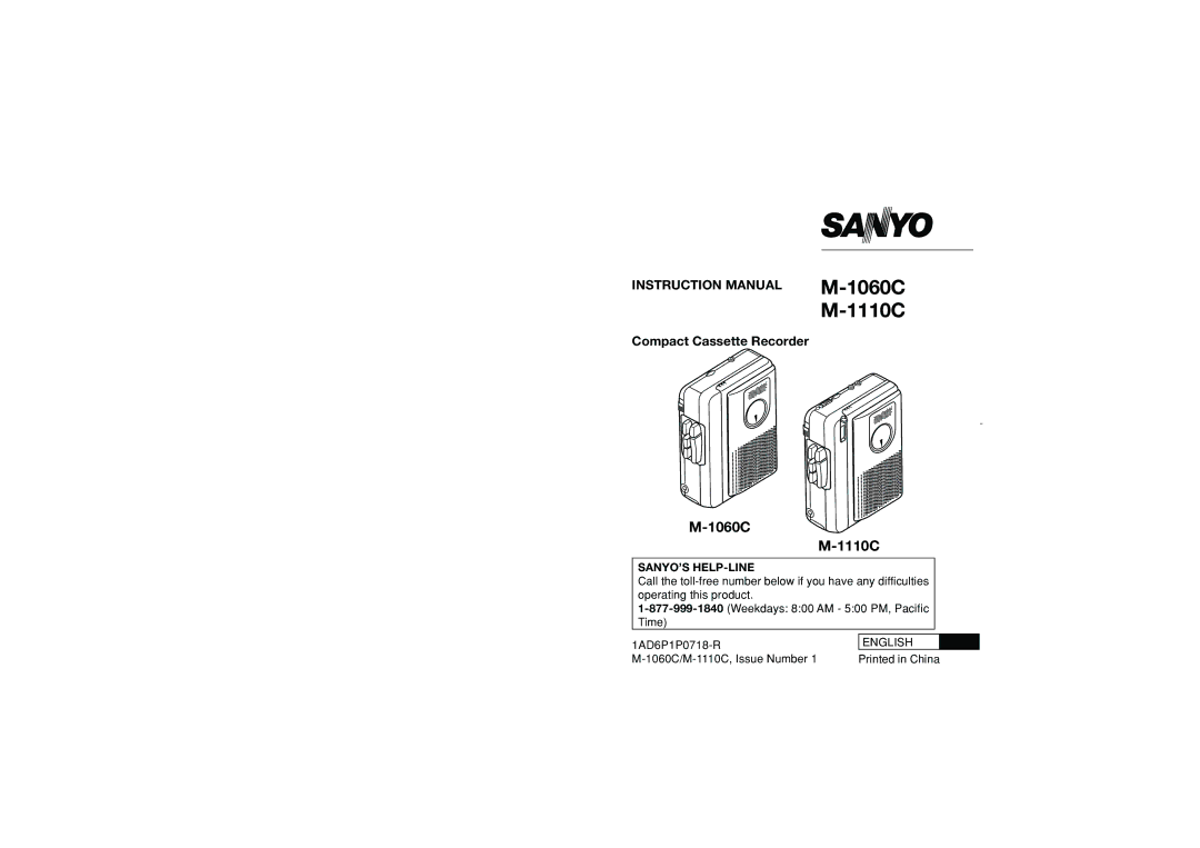 Sanyo M1110C, M1060C instruction manual 1060C M-1110C, 1060C 1110C 