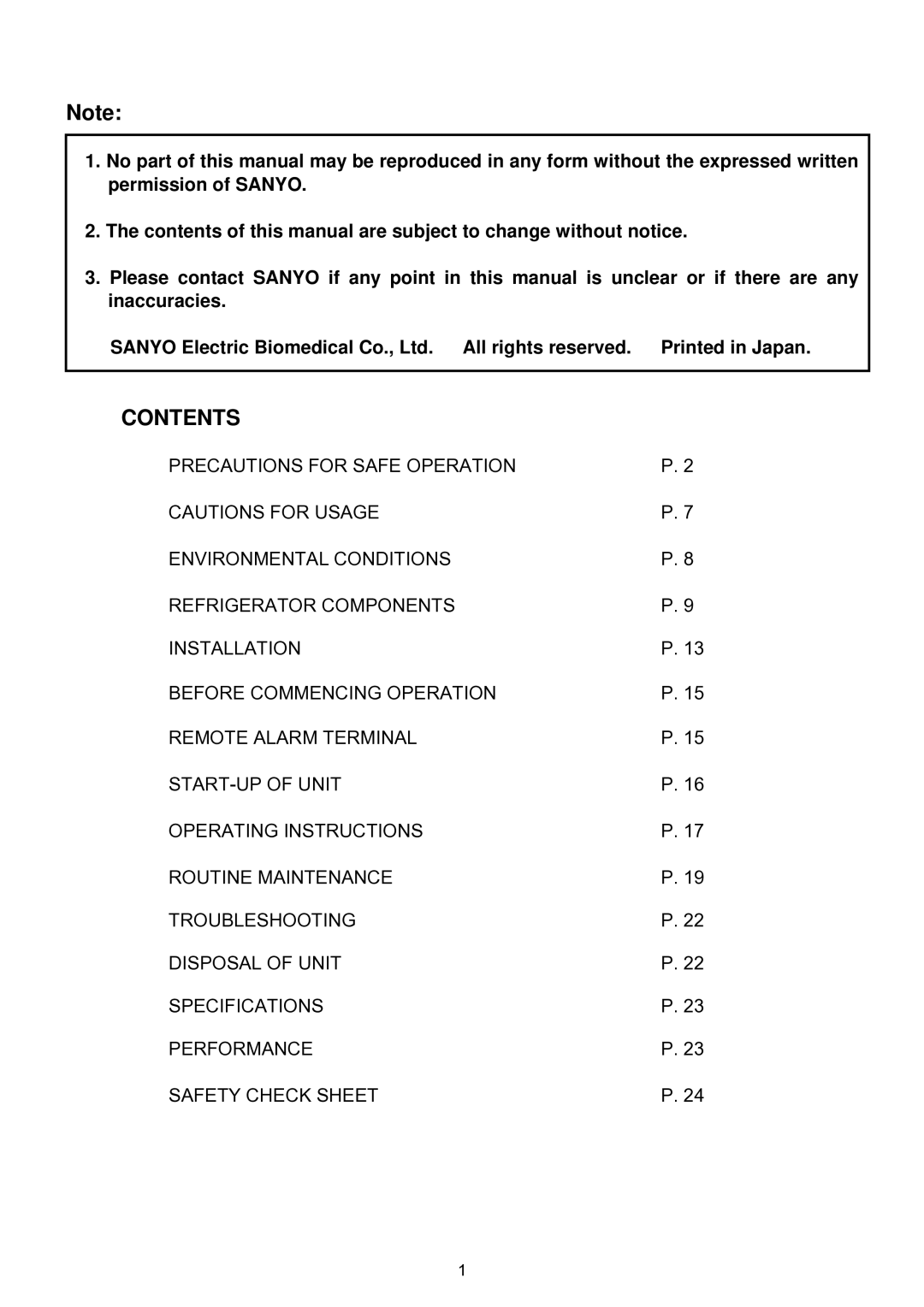 Sanyo MBR-1404GR instruction manual Contents 