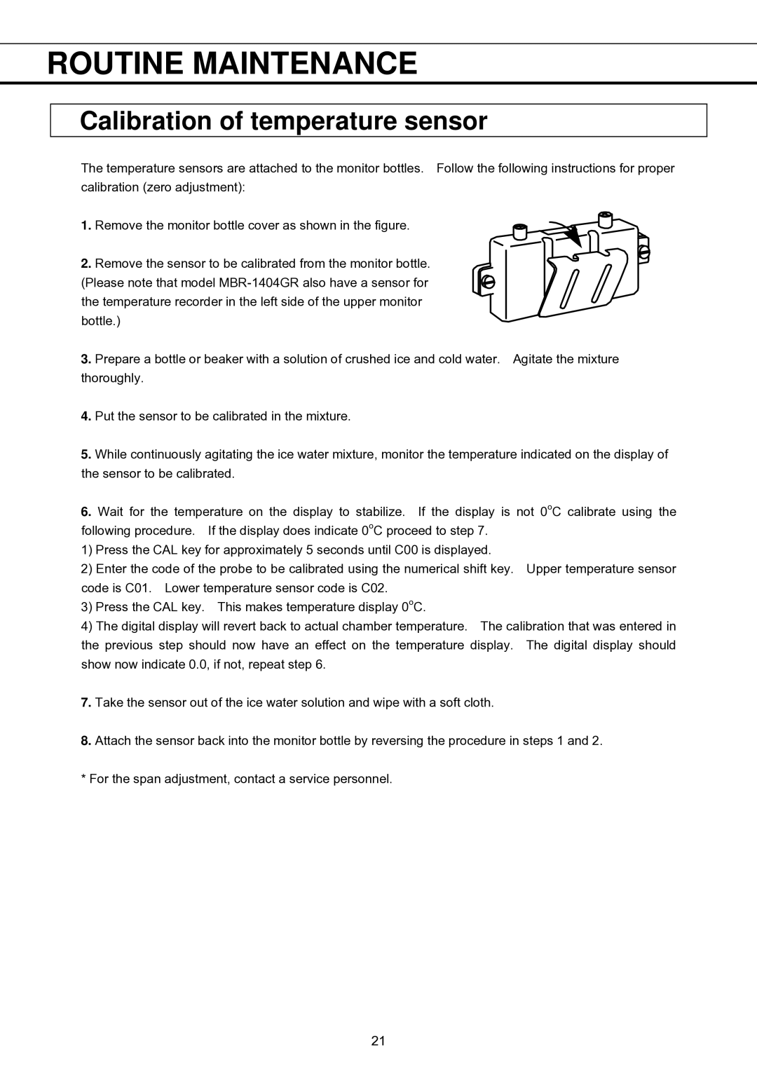 Sanyo MBR-1404GR instruction manual Calibration of temperature sensor 