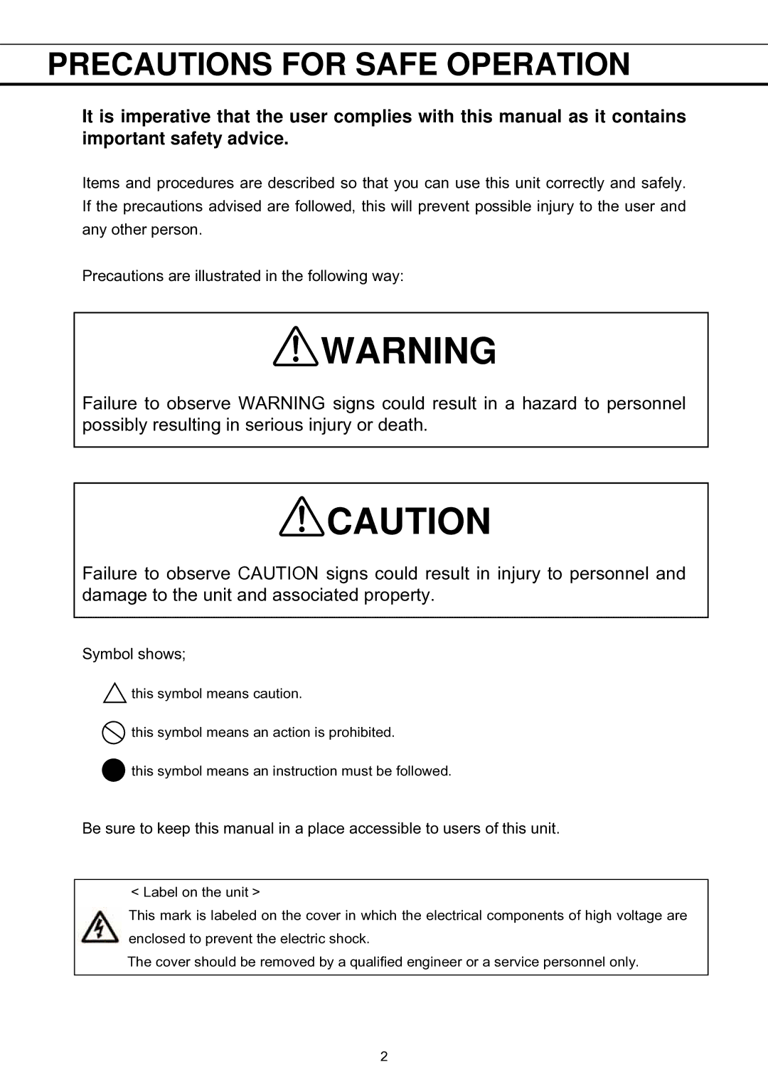 Sanyo MBR-1404GR instruction manual Precautions for Safe Operation, Symbol shows 