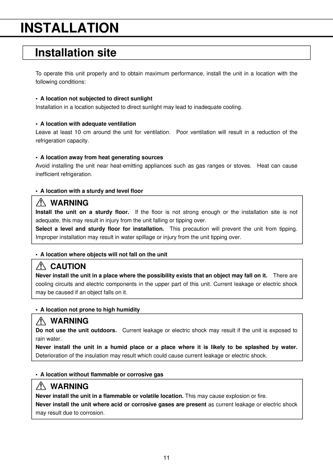 Sanyo MBR-304DR instruction manual Installation site 