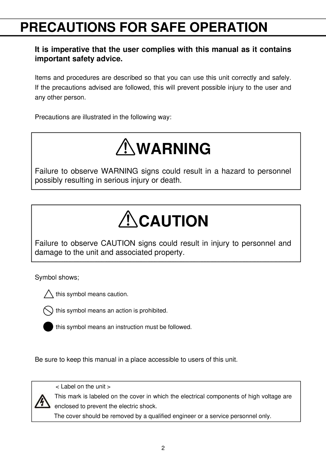 Sanyo MBR-304DR instruction manual Precautions for Safe Operation, Symbol shows 