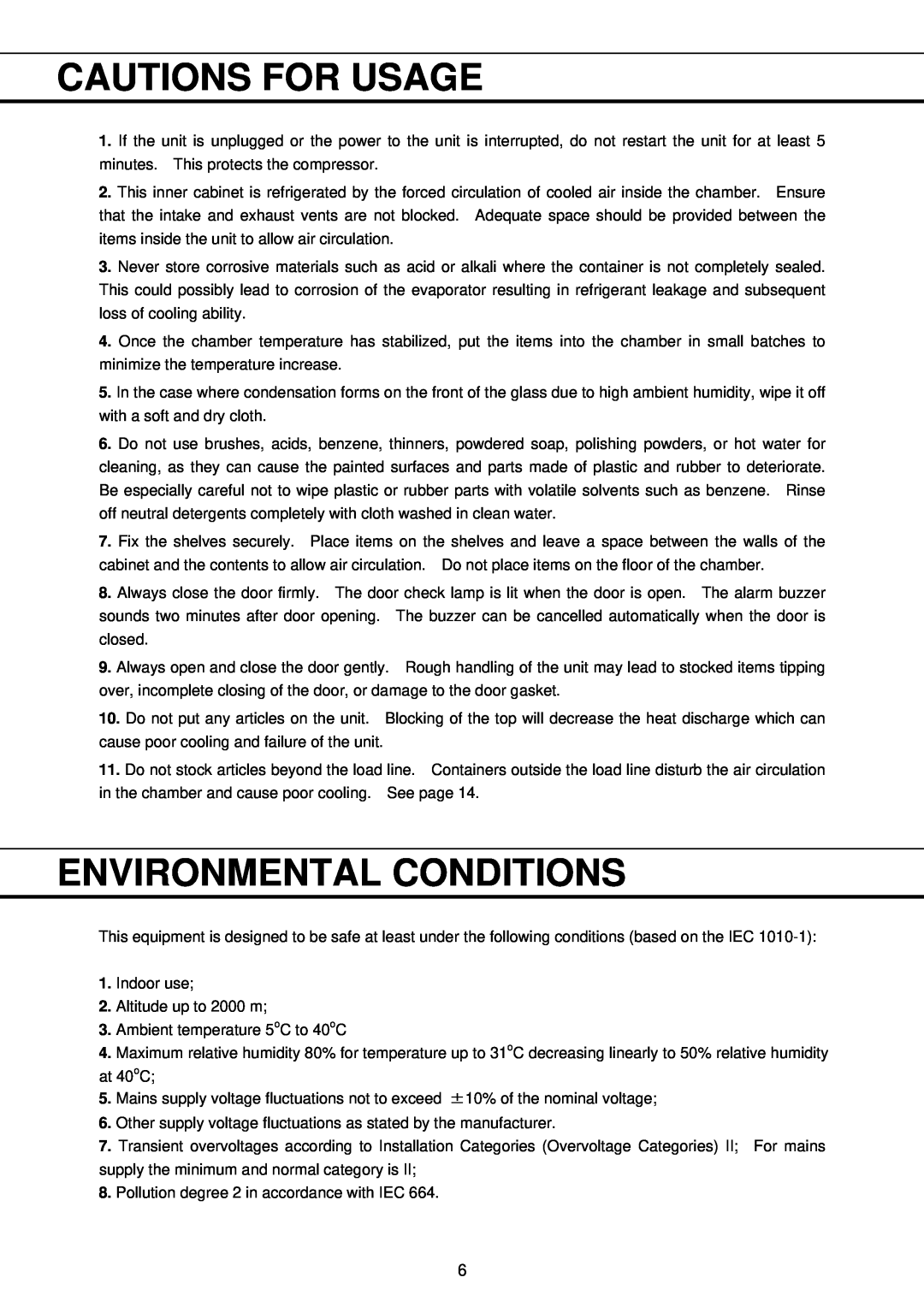 Sanyo MBR-704GR instruction manual Cautions For Usage, Environmental Conditions 