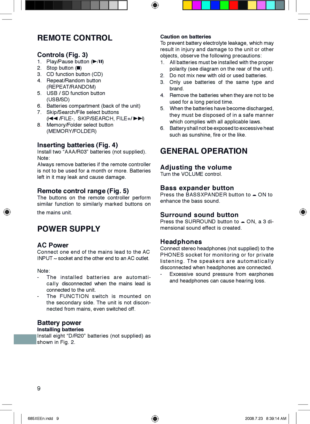 Sanyo MCD-UB685M instruction manual Remote Control, Power Supply, General Operation 