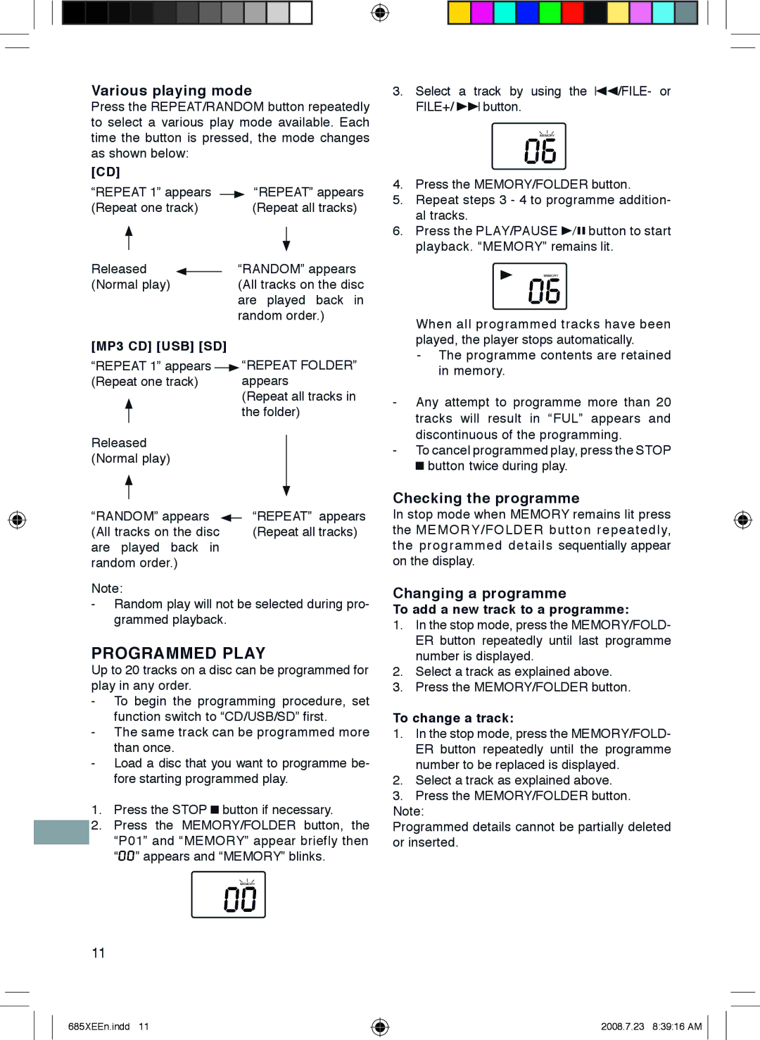 Sanyo MCD-UB685M instruction manual Various playing mode, Checking the programme, Changing a programme 