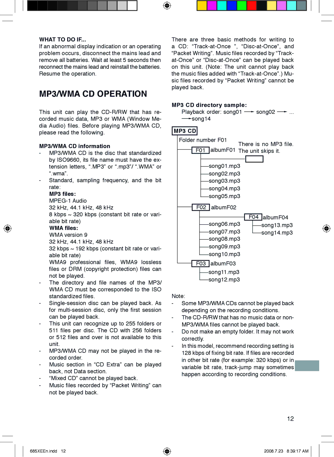 Sanyo MCD-UB685M instruction manual MP3/WMA CD Operation, What to do if, MP3 CD 