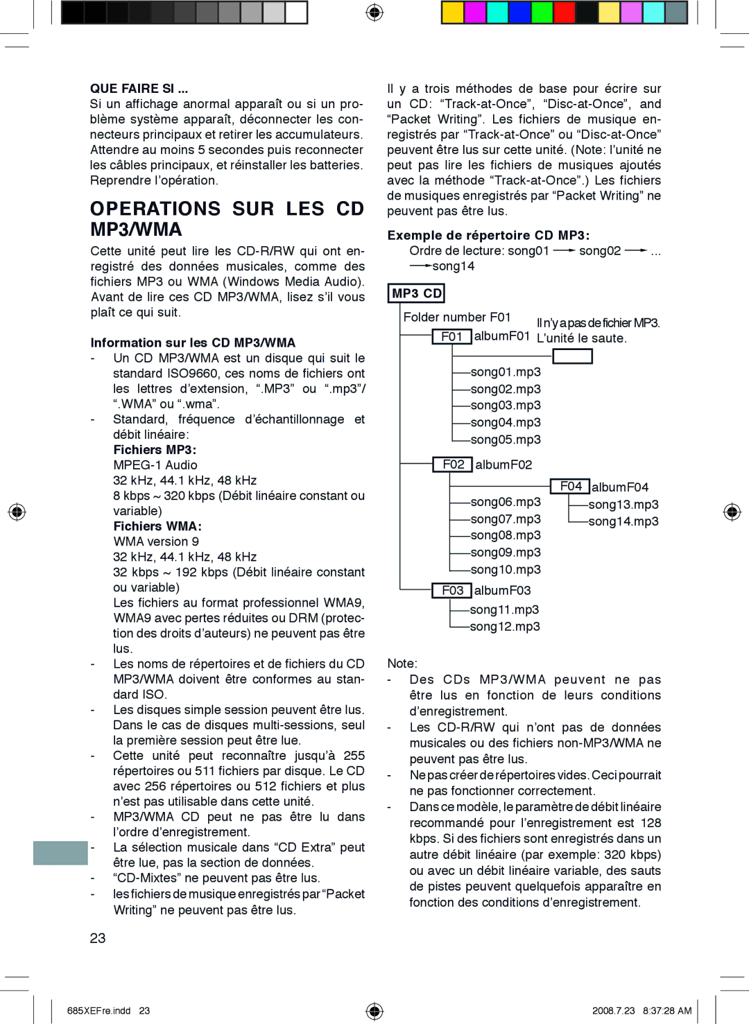 Sanyo MCD-UB685M instruction manual Operations SUR LES CD MP3/WMA, QUE Faire SI 