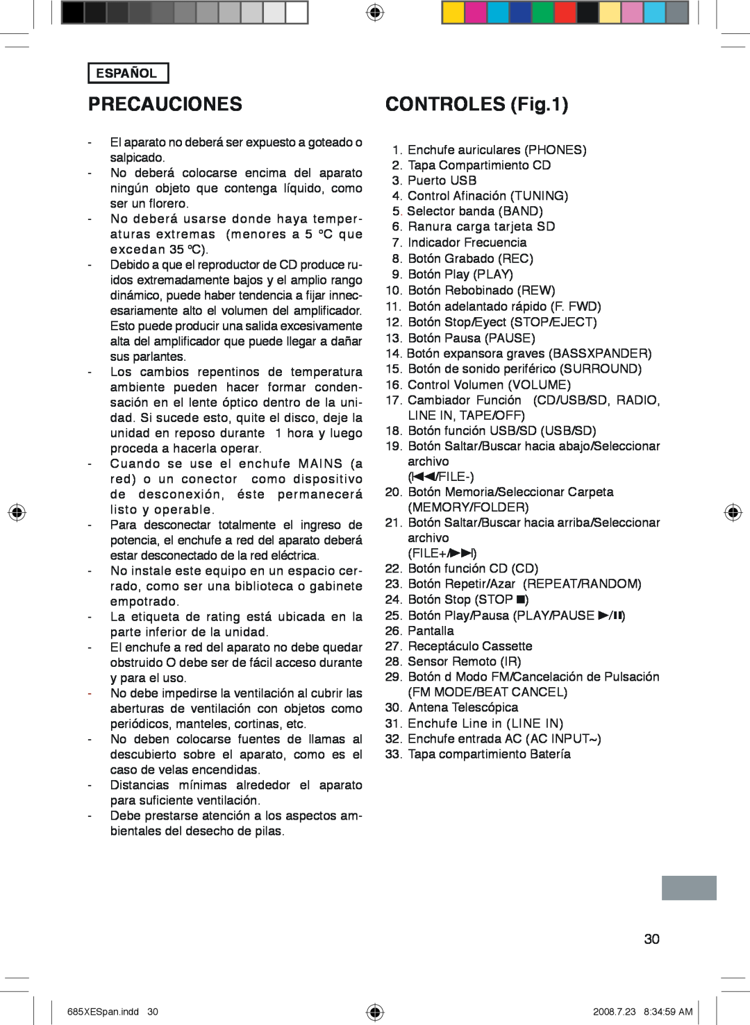 Sanyo MCD-UB685M instruction manual Precauciones, Controles, Español 