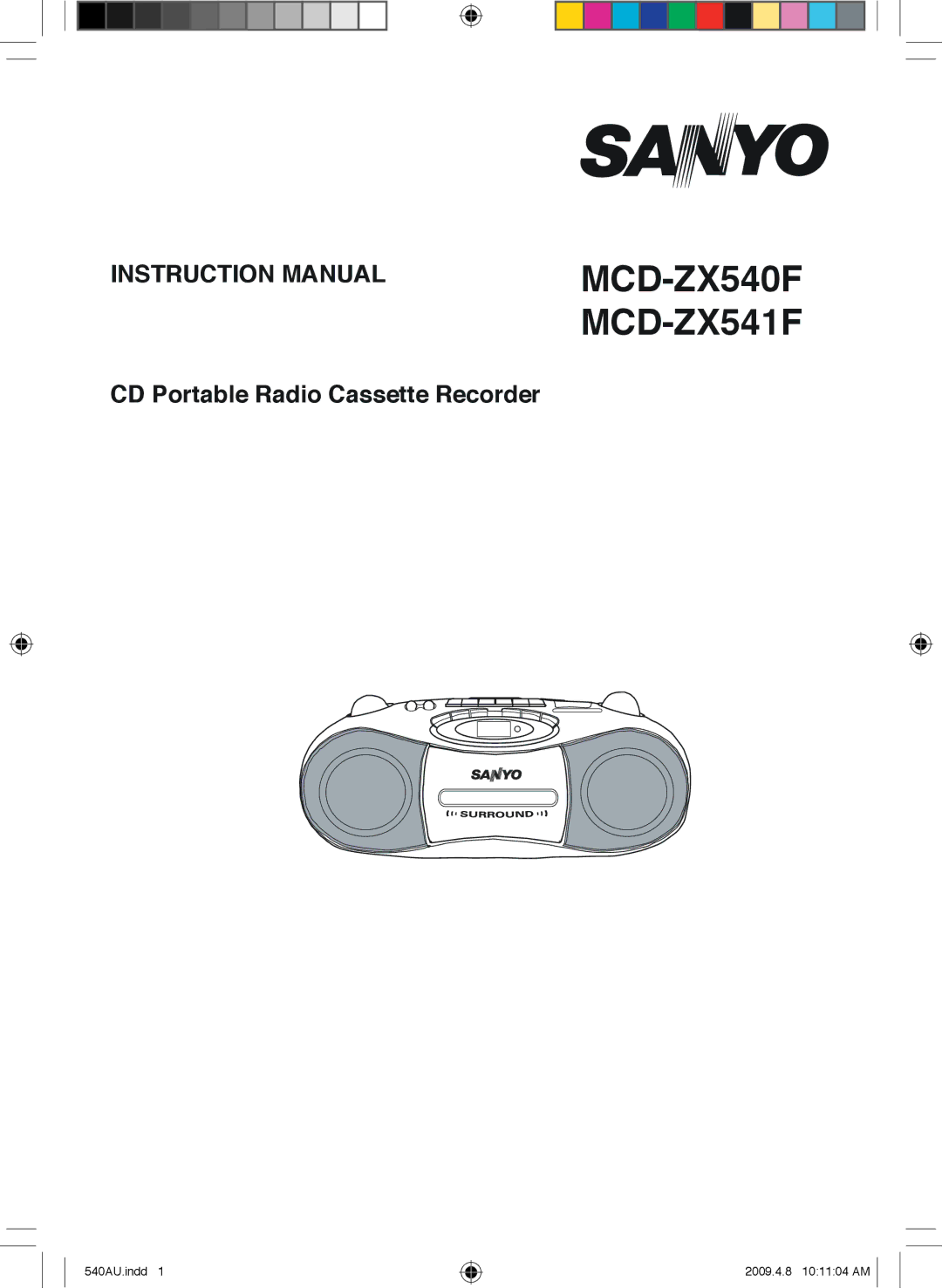 Sanyo instruction manual MCD-ZX540F MCD-ZX541F 