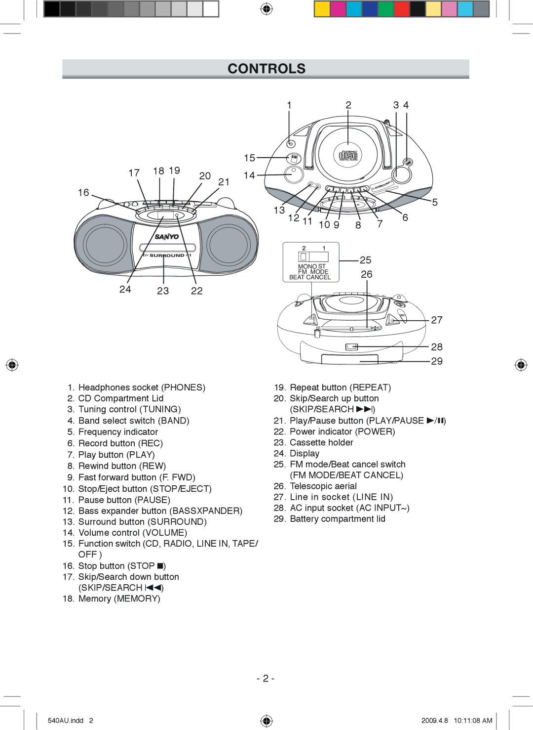 Sanyo MCD-ZX540F, MCD-ZX541F instruction manual Controls, 24 23 13 12 11 10 