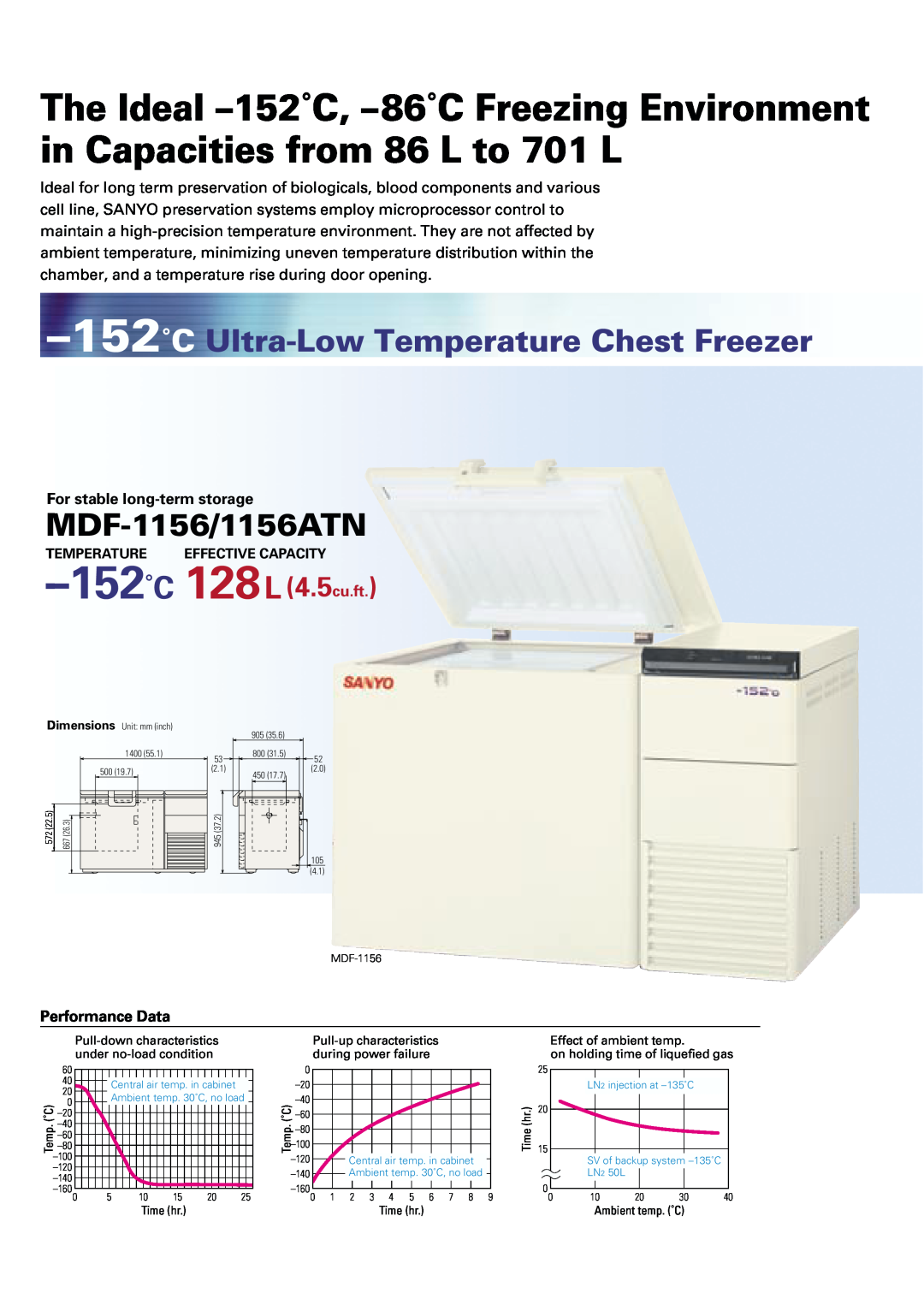 Sanyo MDF-1156ATN manual 152˚C Ultra-LowTemperature Chest Freezer, MDF-1156/1156ATN, For stable long-termstorage 