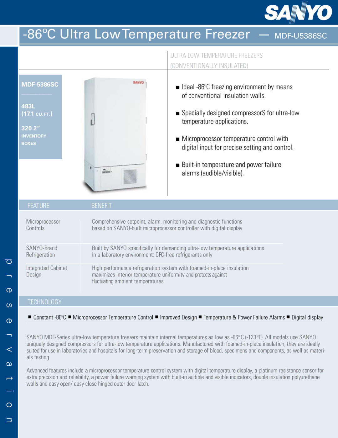 Sanyo MDF-5386SC manual Feature Benefit, Technology 