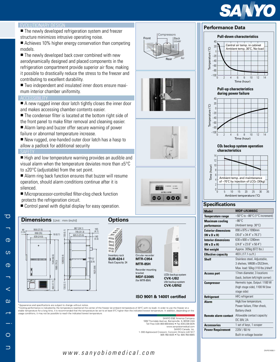 Sanyo MDF-5386SC manual Evolutionary Design, Accessibility, Safety, CO2 backup system operation characteristics 