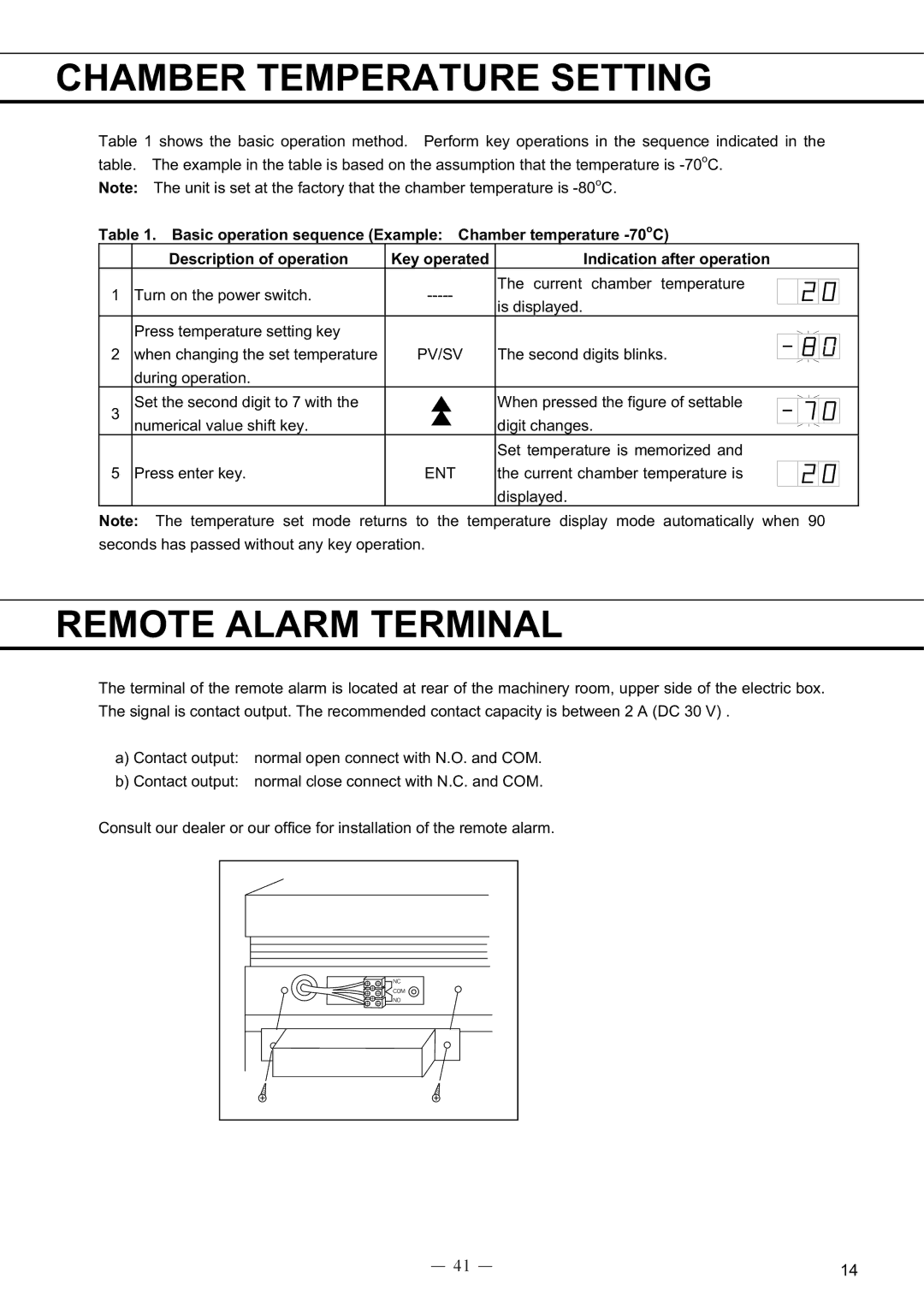 Sanyo MDF-594C instruction manual Chamber Temperature Setting, Remote Alarm Terminal 