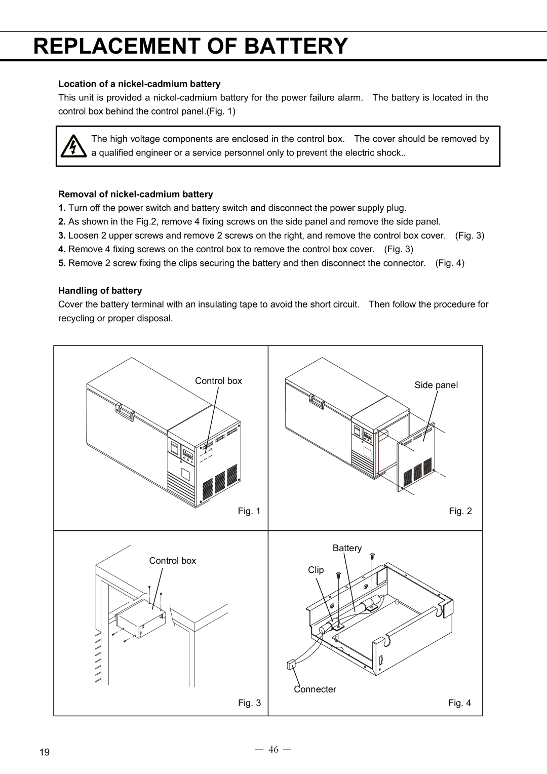 Sanyo MDF-594C Replacement of Battery, Location of a nickel-cadmium battery, Removal of nickel-cadmium battery 