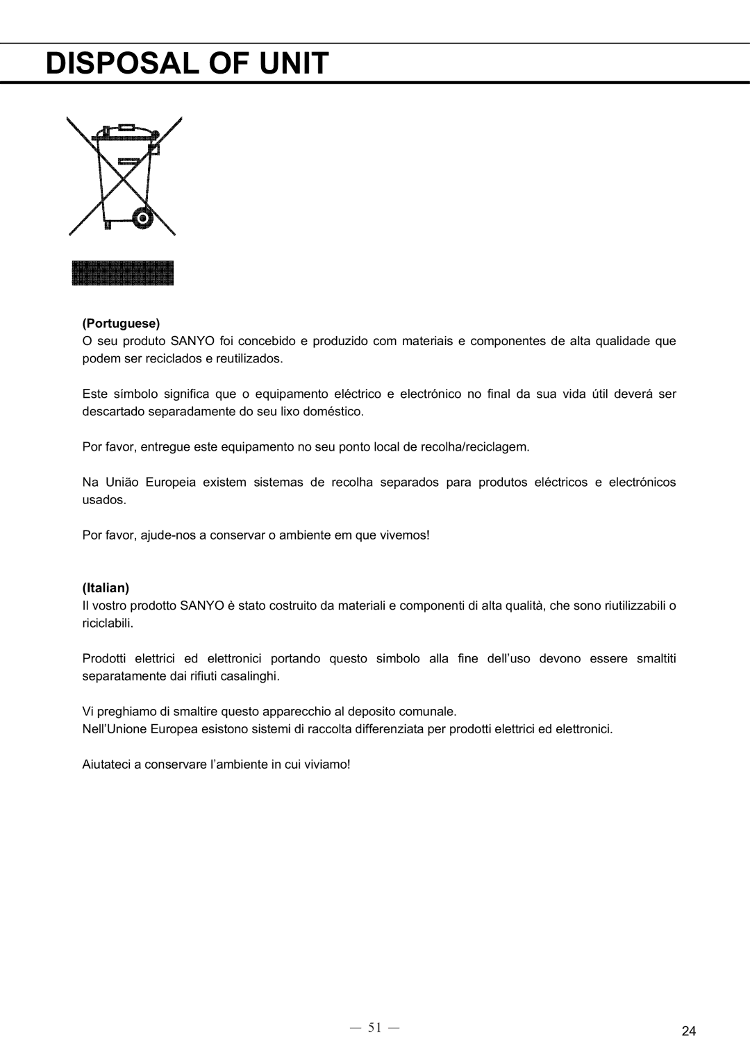 Sanyo MDF-594C instruction manual Italian, Portuguese 