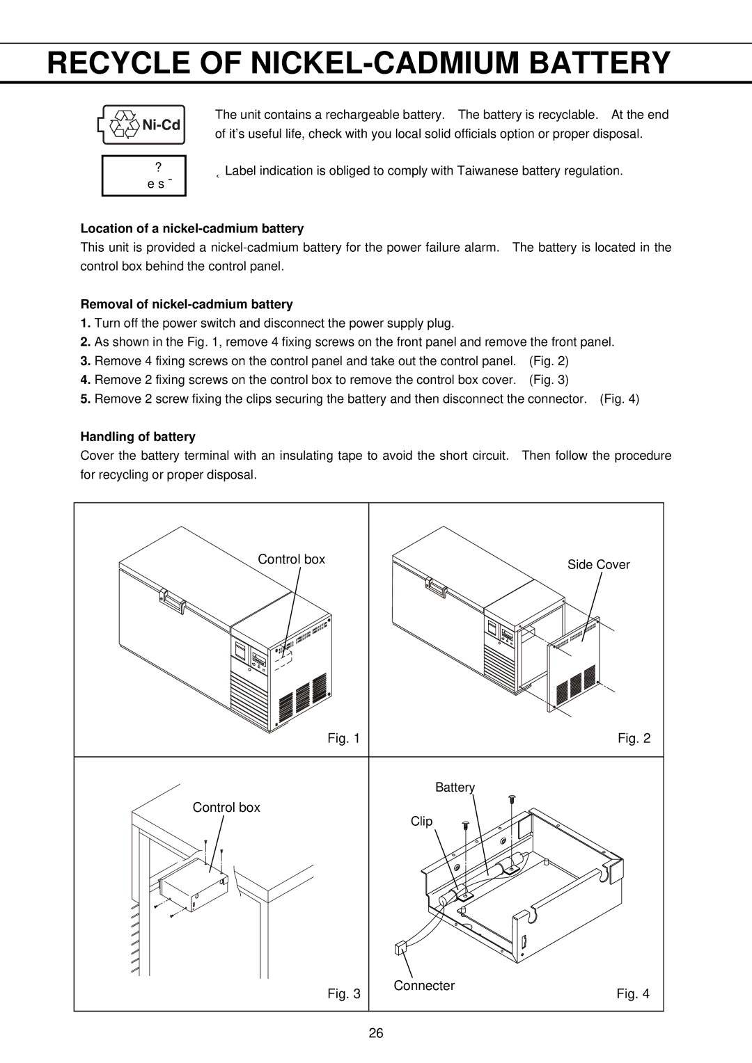 Sanyo MDF-593 Recycle of NICKEL-CADMIUM Battery, Location of a nickel-cadmium battery, Removal of nickel-cadmium battery 