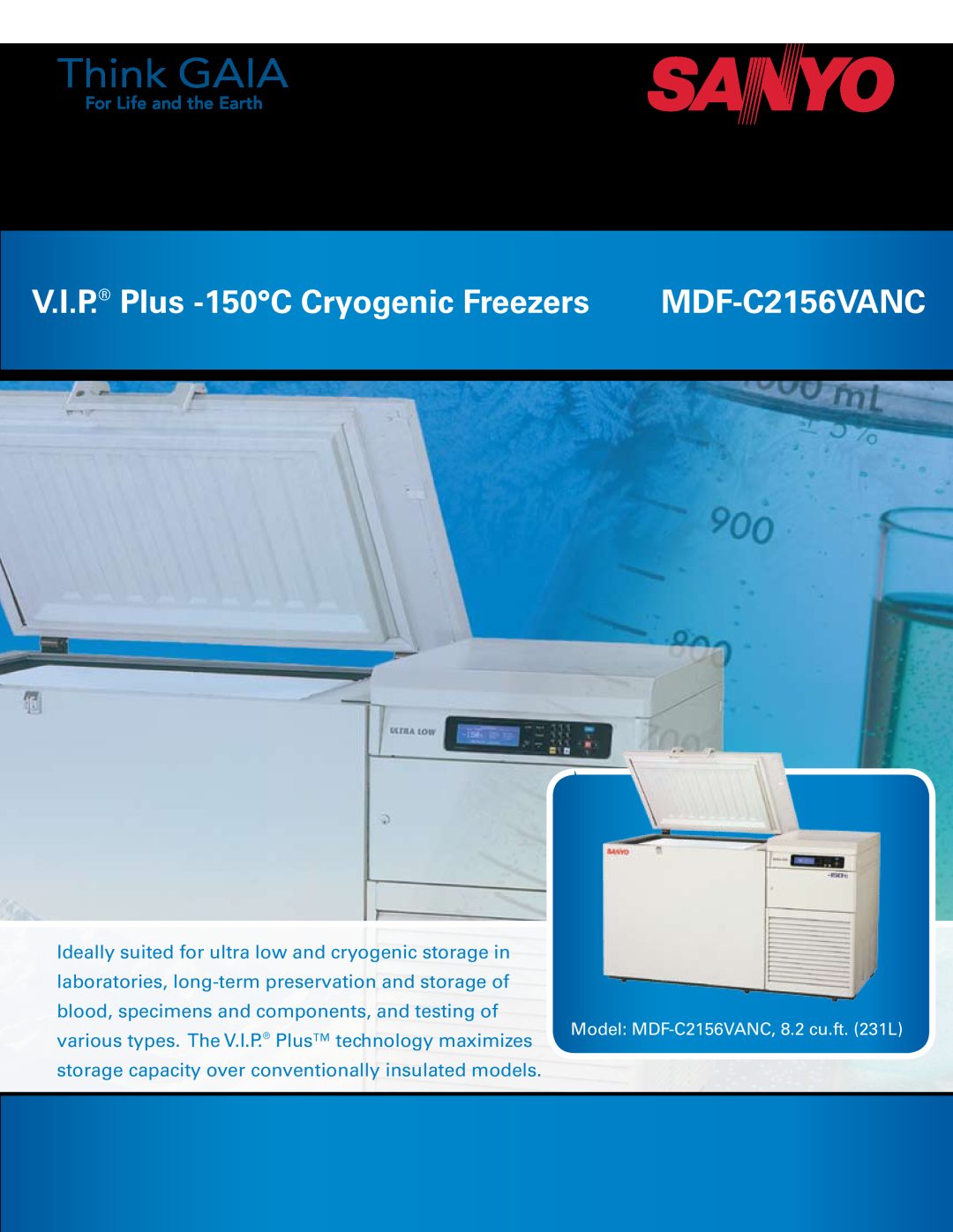Sanyo MDF-C2156VANC manual V.I.P. Plus -150C Cryogenic Freezers 