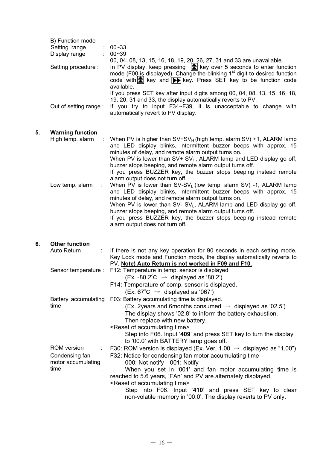 Sanyo MDF-C8V service manual Other function, PV. Note Auto Return is not worked in F09 and F10 