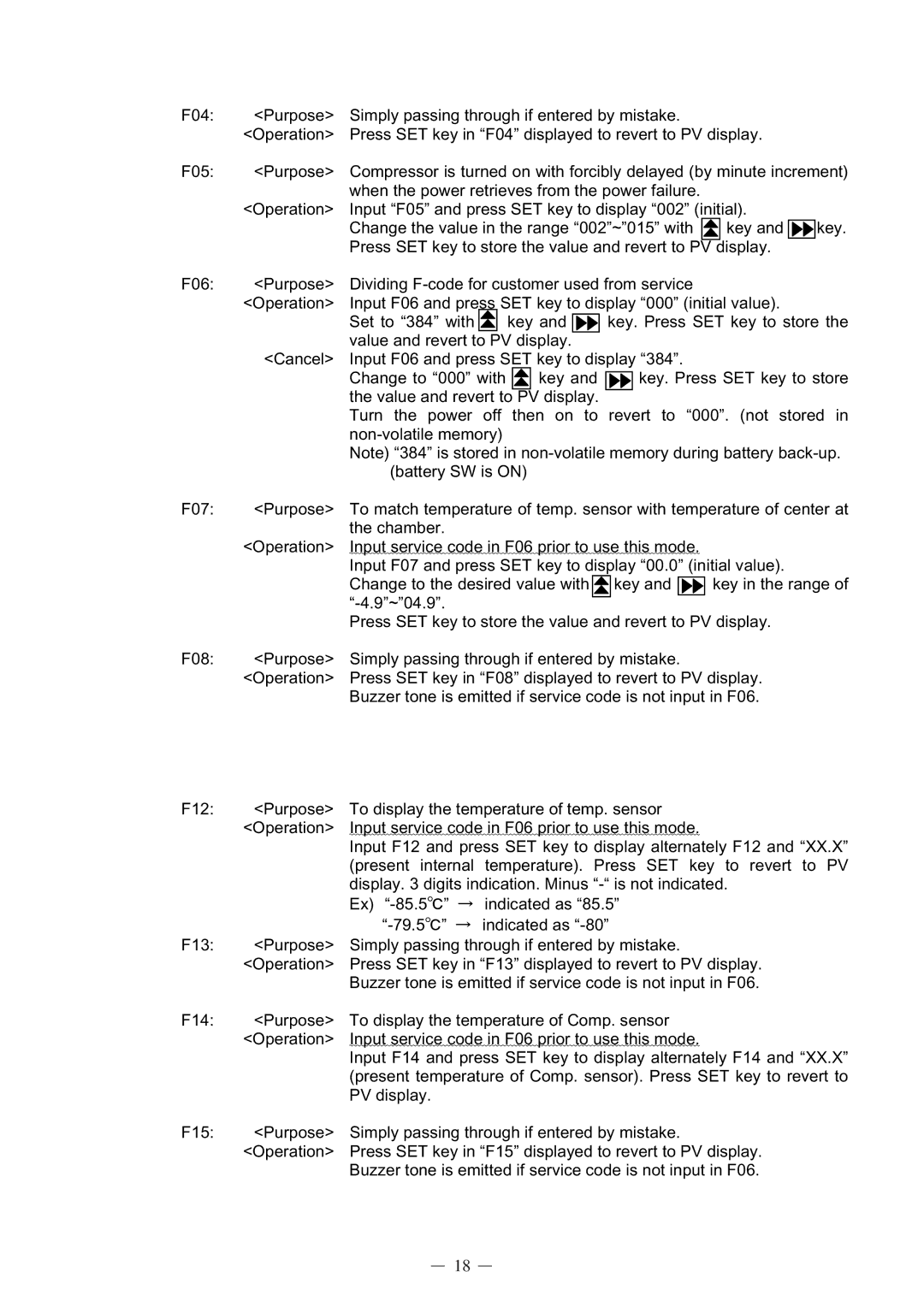 Sanyo MDF-C8V service manual F04 Purpose Simply passing through if entered by mistake 