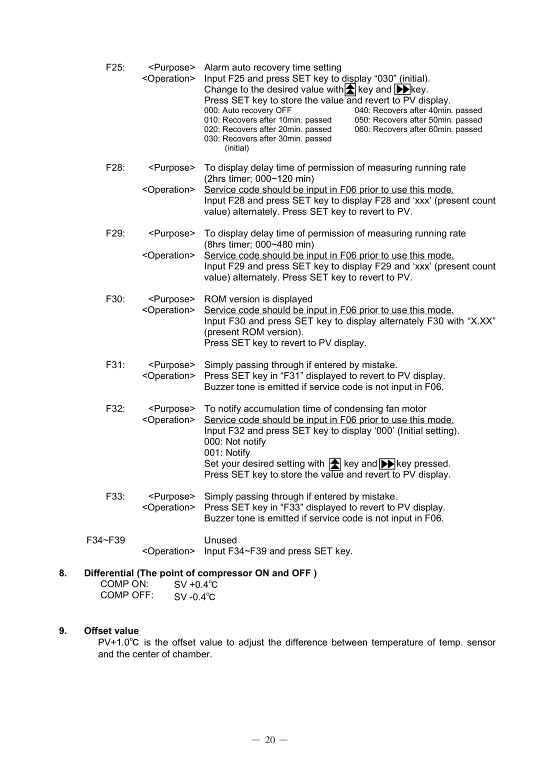 Sanyo MDF-C8V service manual Differential The point of compressor on and OFF, Offset value 