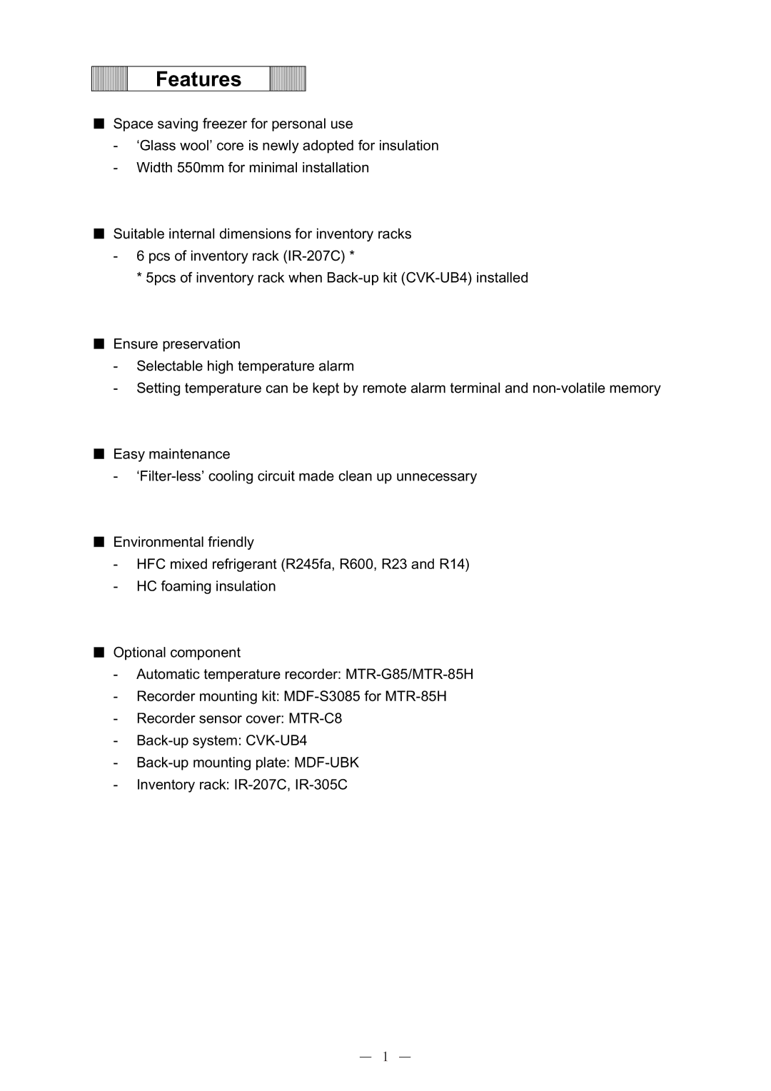 Sanyo MDF-C8V service manual Features 