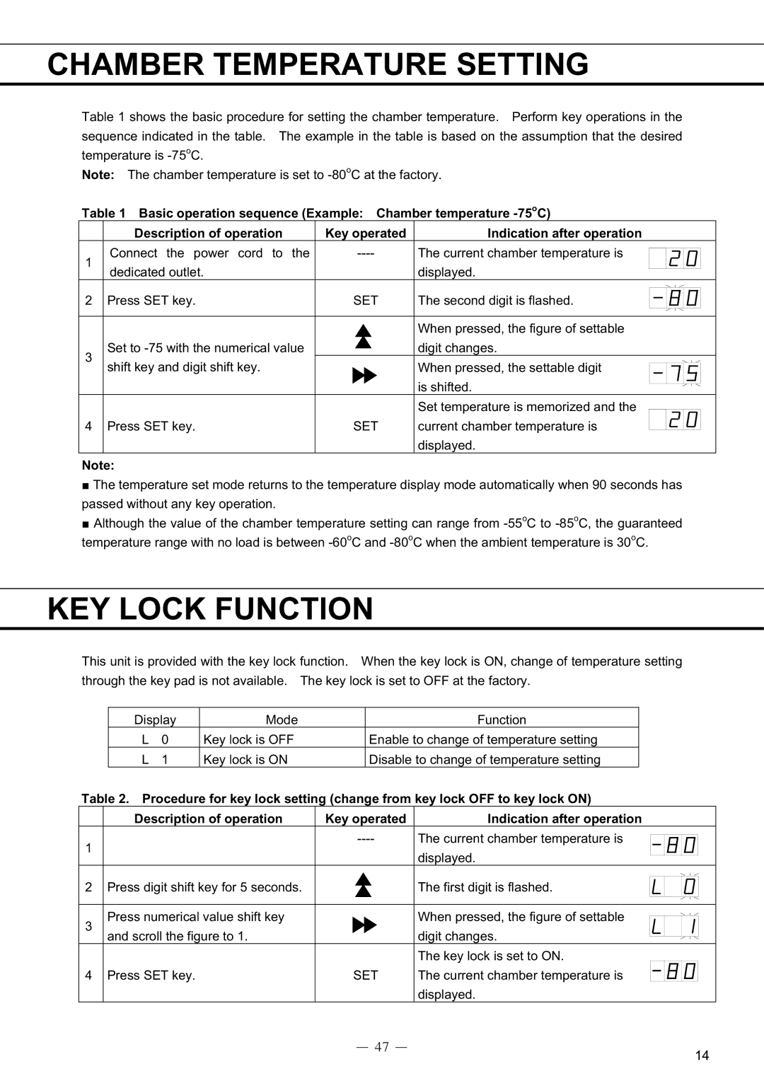 Sanyo MDF-C8V service manual Chamber Temperature Setting, KEY Lock Function 