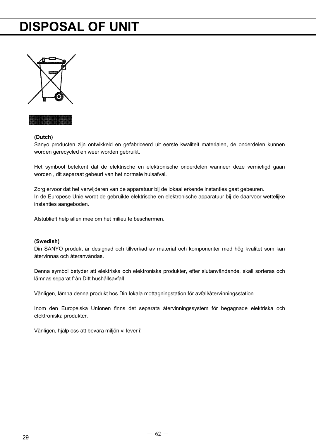 Sanyo MDF-C8V service manual Dutch, Swedish 