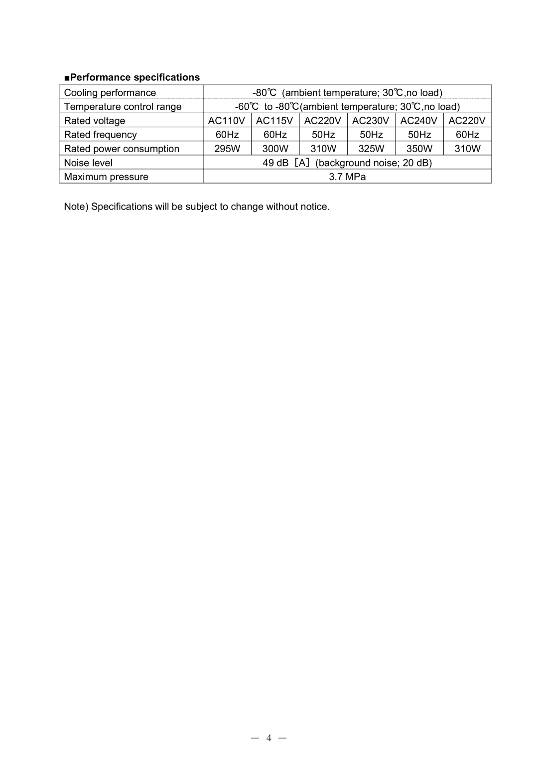 Sanyo MDF-C8V service manual ŶPerformance specifications 