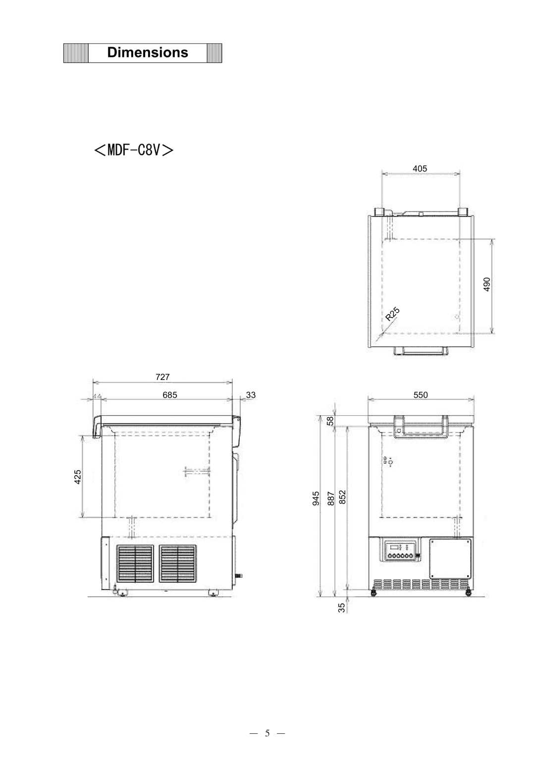 Sanyo MDF-C8V service manual %8, Dimensions 