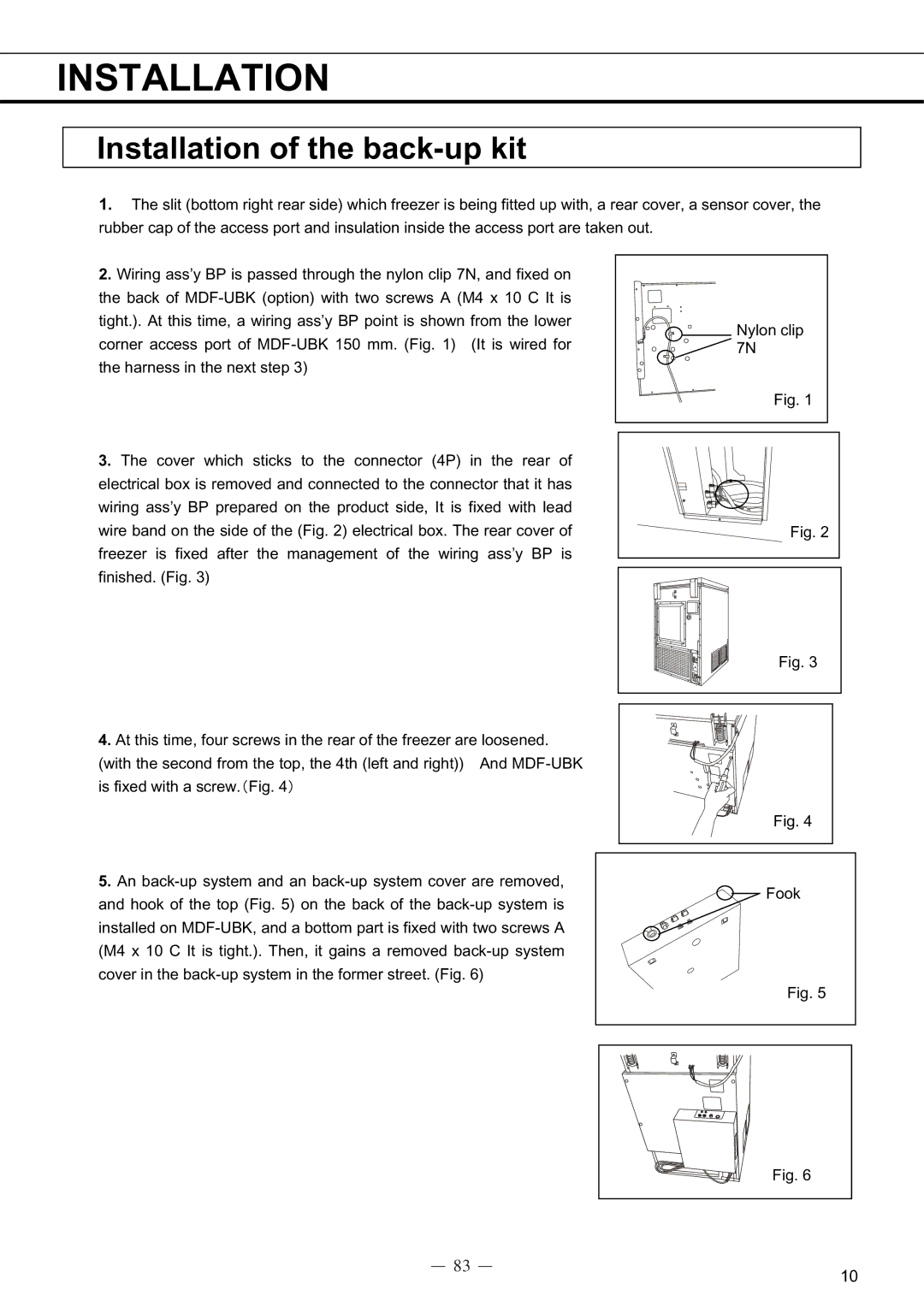 Sanyo MDF-C8V service manual Installation of the back-up kit 