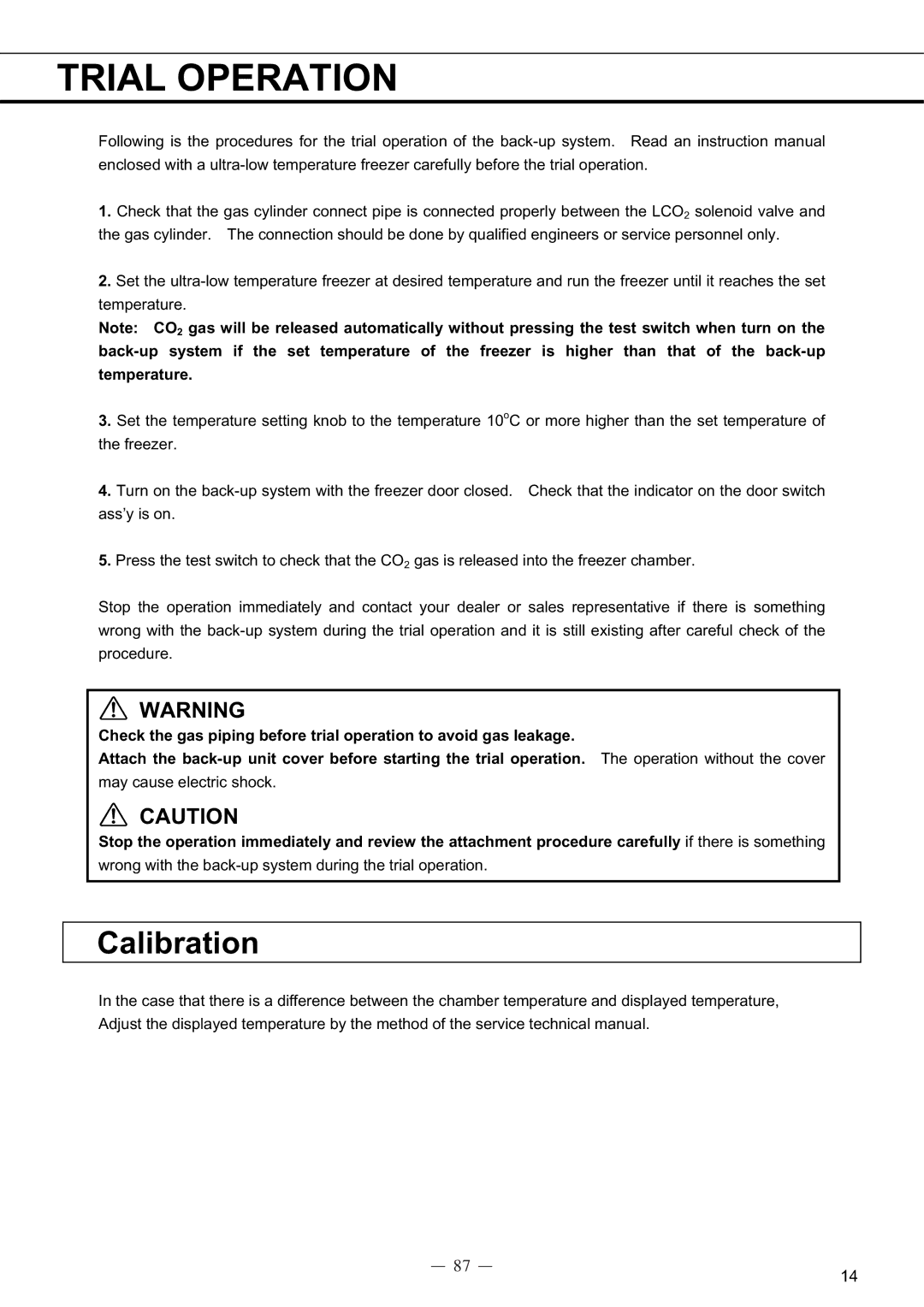 Sanyo MDF-C8V service manual Trial Operation, Calibration, Temperature 