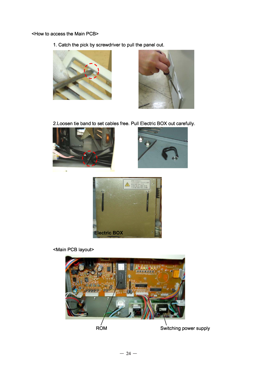Sanyo MDF-C8V service manual <How to access the Main PCB>, Electric BOX, <Main PCB layout>, Switching power supply 
