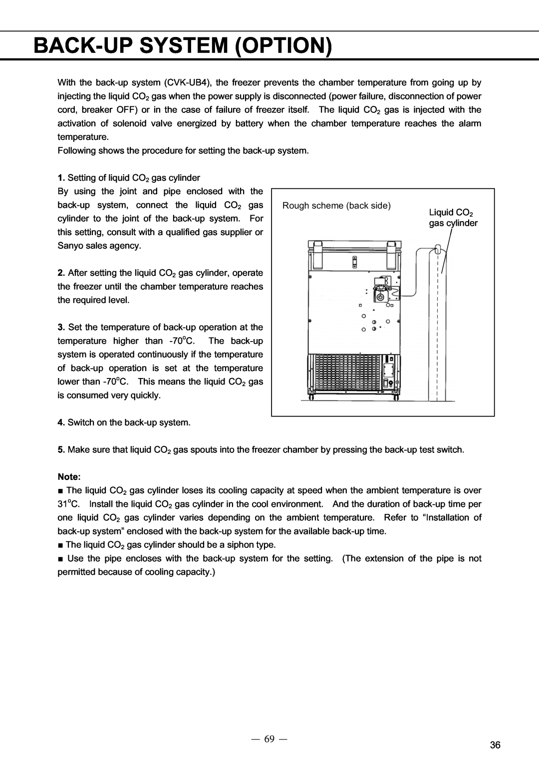 Sanyo MDF-C8V service manual Back-Upsystem Option, Setting of liquid CO2 gas cylinder 