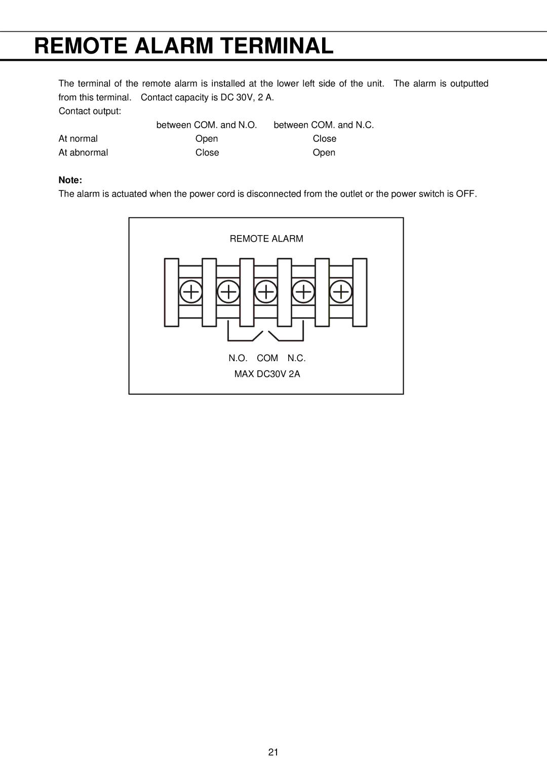 Sanyo MDF-U32V instruction manual Remote Alarm Terminal 