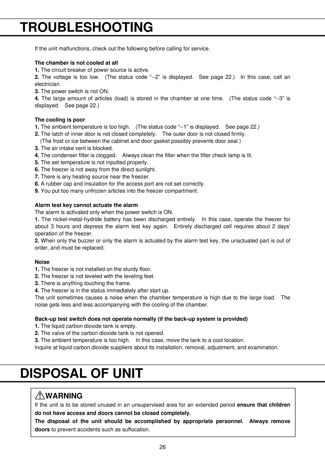 Sanyo MDF-U32V instruction manual Troubleshooting, Disposal of Unit 