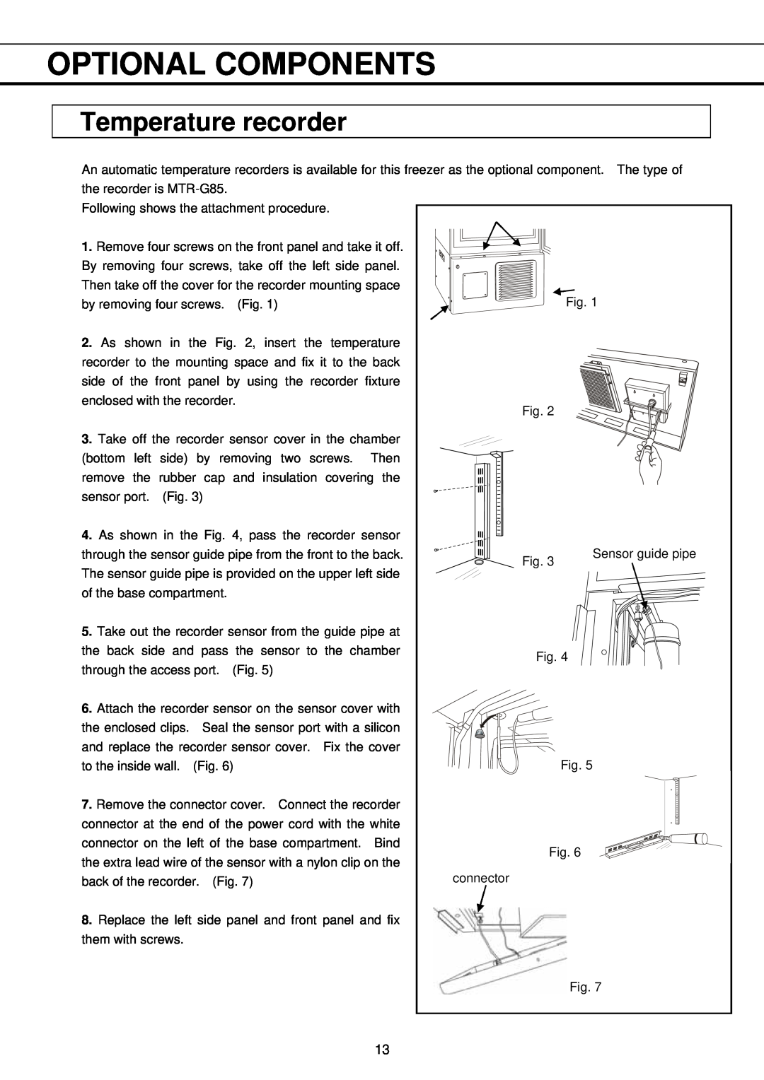 Sanyo MDF-U32V instruction manual Optional Components, Temperature recorder 