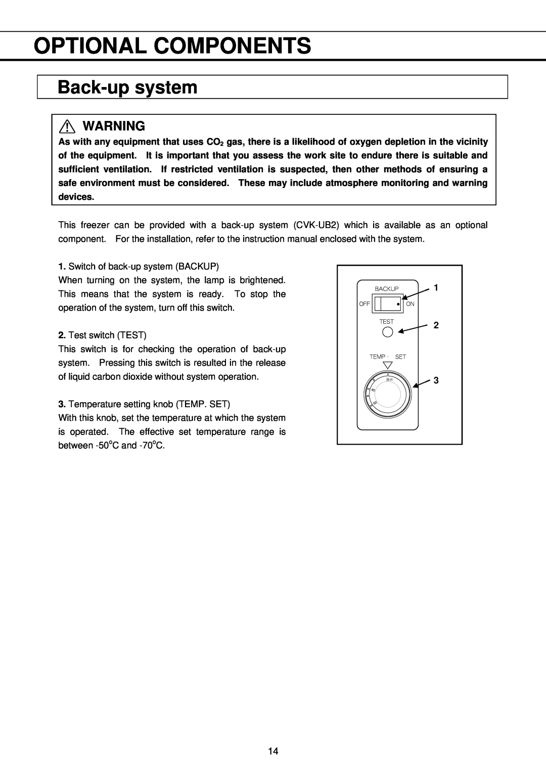 Sanyo MDF-U32V instruction manual Back-up system, Optional Components 