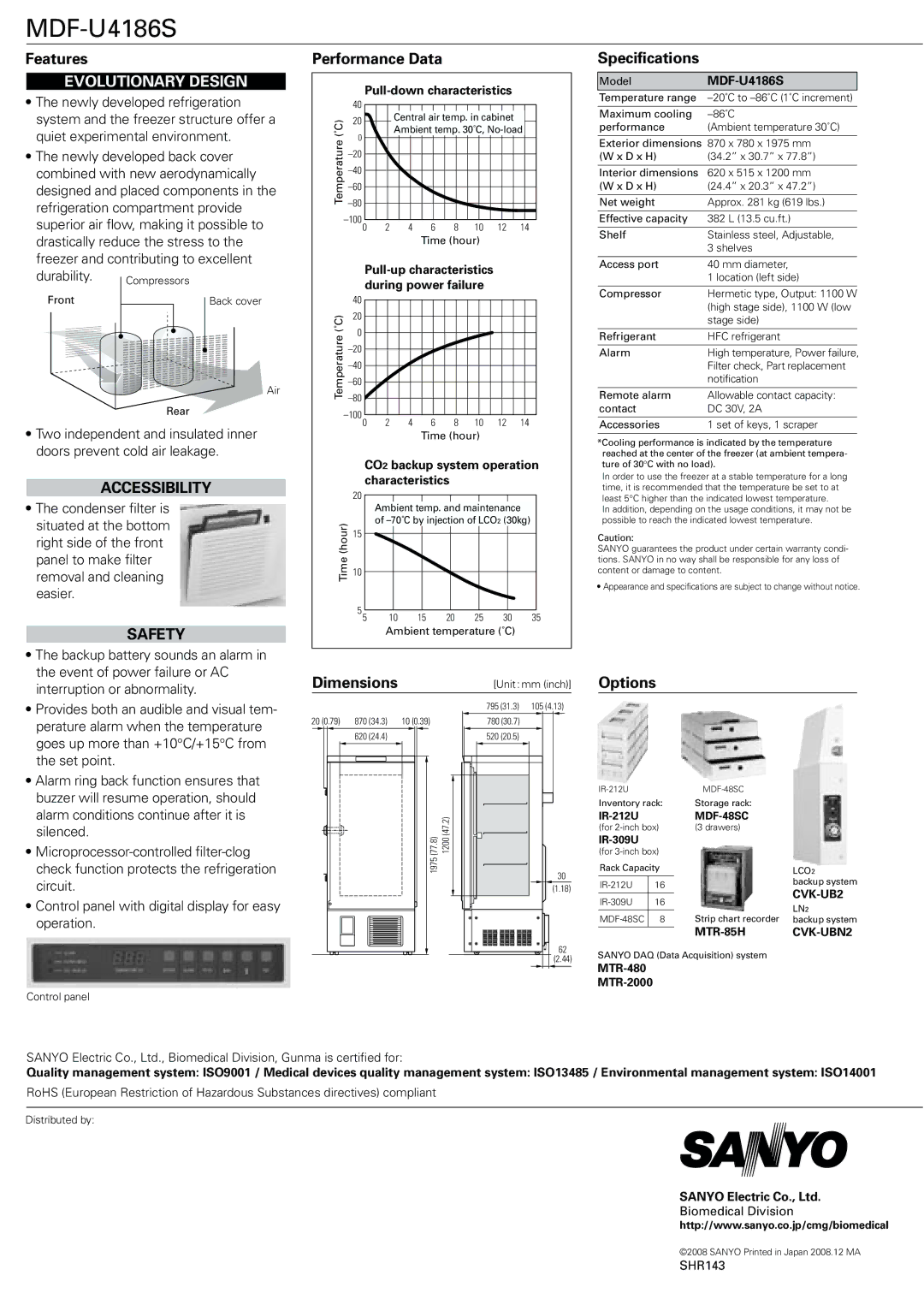 Sanyo MDF-U4186S manual Accessibility, Safety 