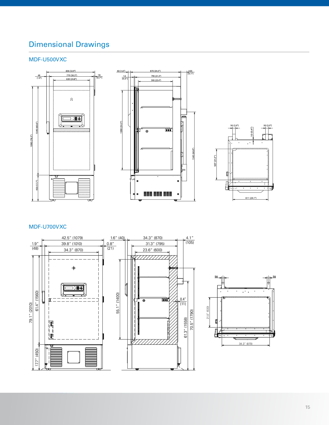 Sanyo MDF-U500VXC, MDF-U700VXC manual Dimensional Drawings 