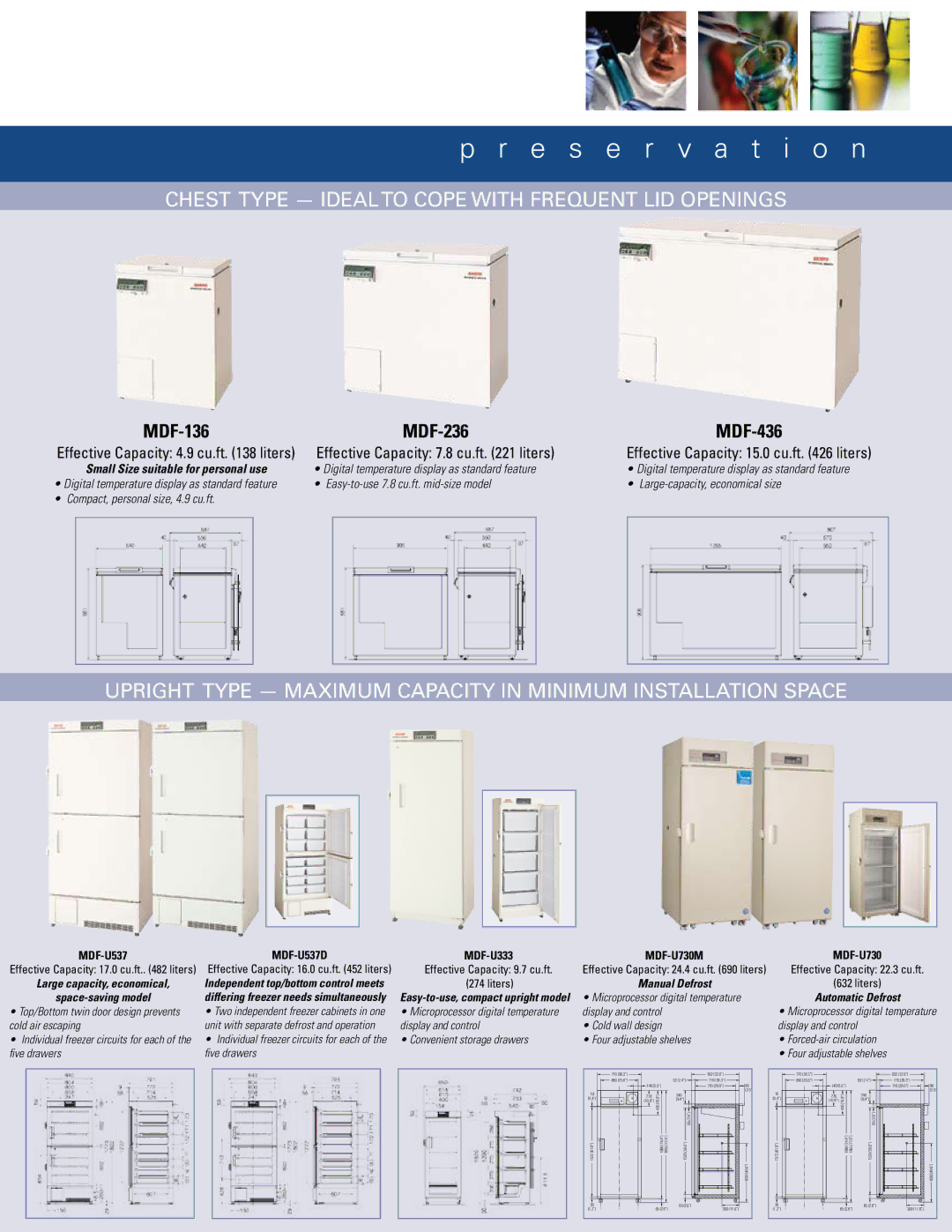 Sanyo MDF-236, MDF-U730M, MDF-U537D, MDF-136 manual Chest Type Idealto Cope with Frequent LID Openings, MDF-436 