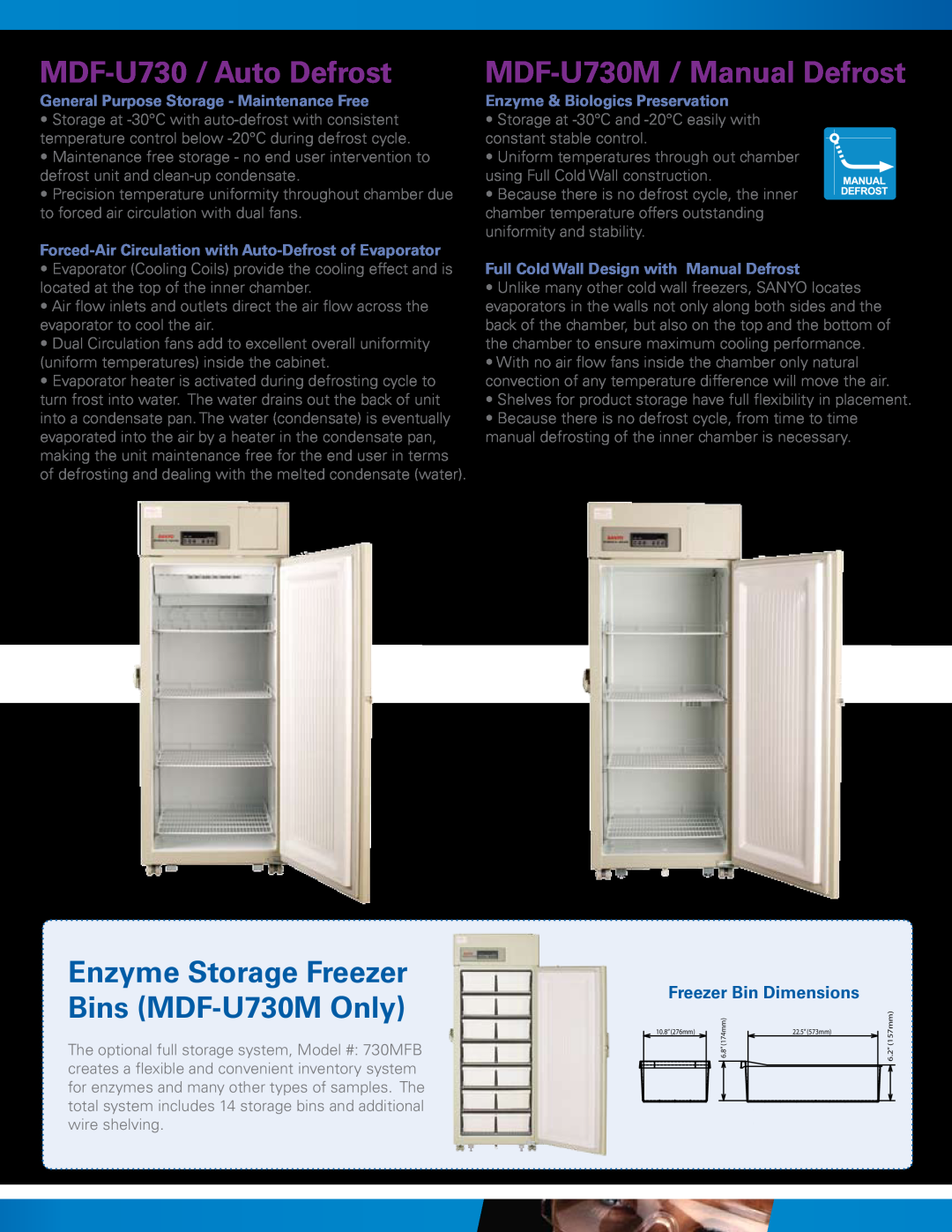 Sanyo manual Enzyme Storage Freezer Bins MDF-U730MOnly, MDF-U730 /Auto Defrost, MDF-U730M /Manual Defrost 