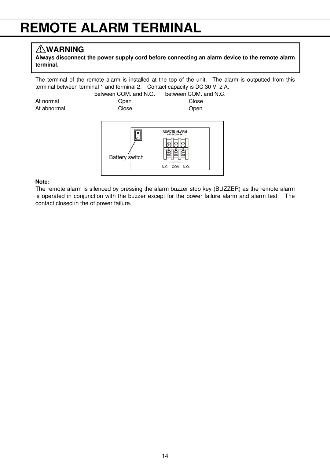 Sanyo MDF-U730M instruction manual Remote Alarm Terminal 