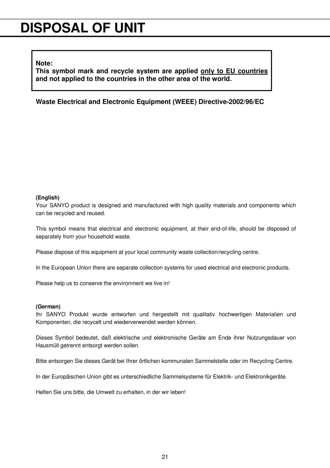 Sanyo MDF-U730M instruction manual English, German 