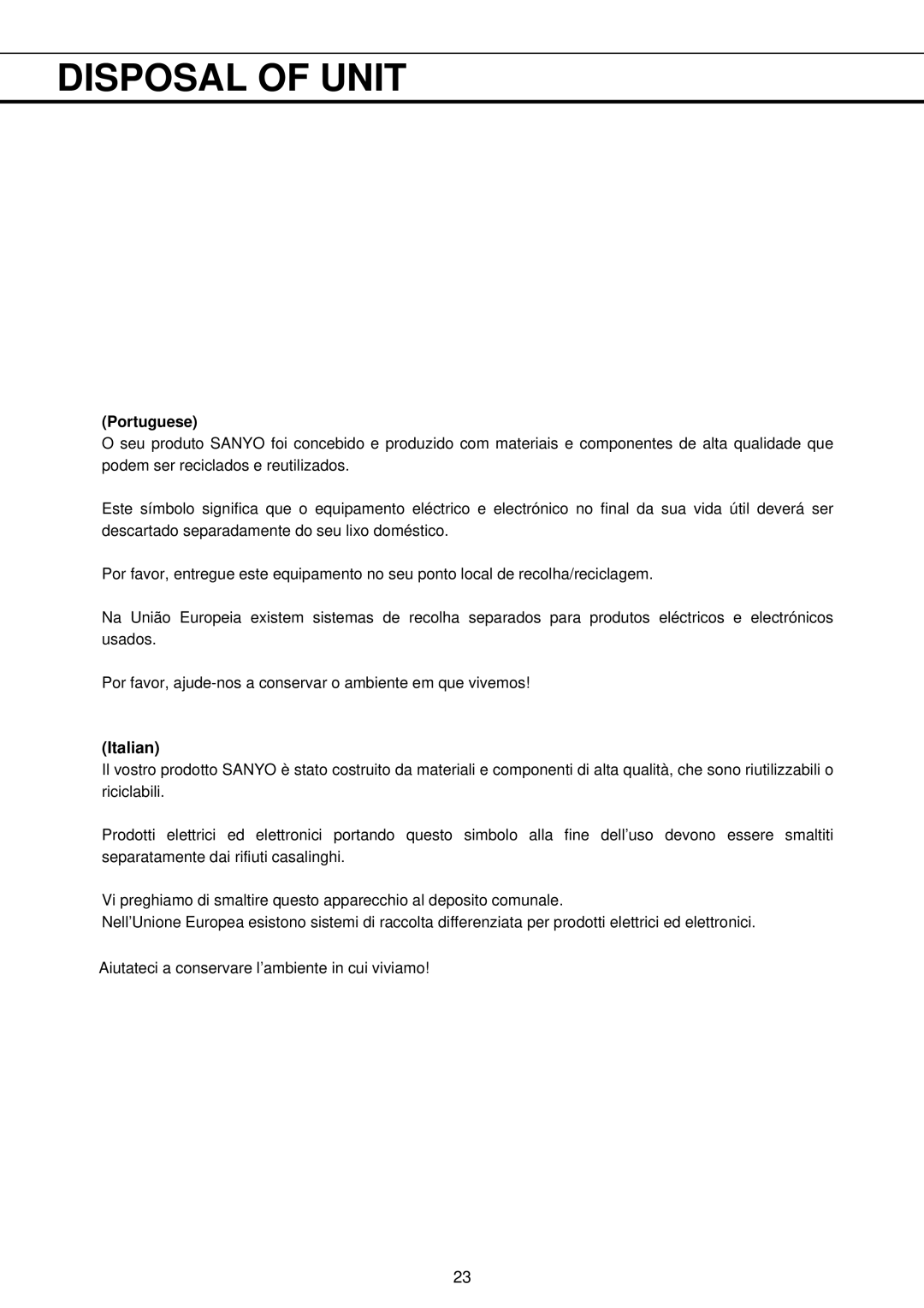 Sanyo MDF-U730M instruction manual Italian, Portuguese 