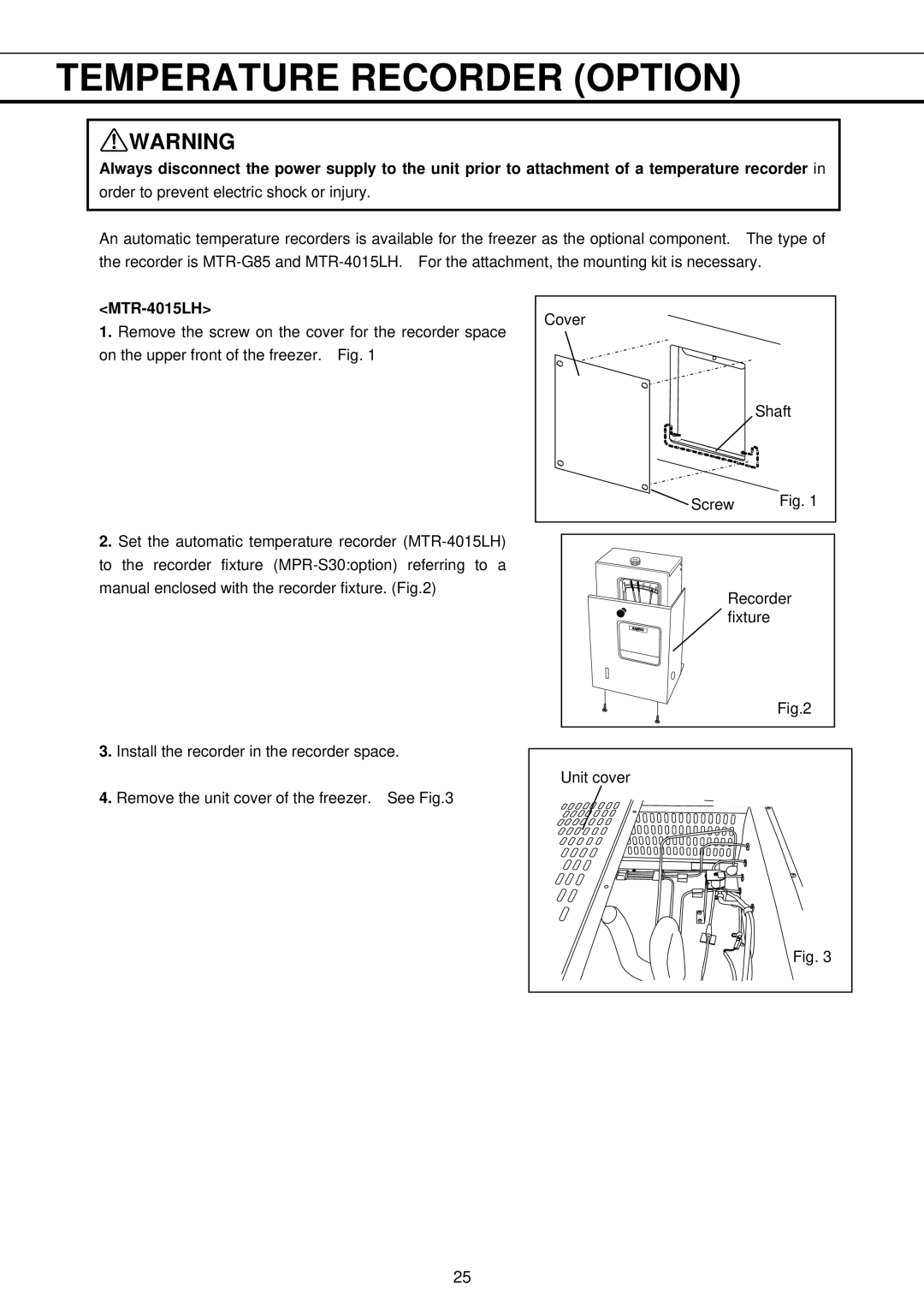 Sanyo MDF-U730M instruction manual Temperature Recorder Option, MTR-4015LH 