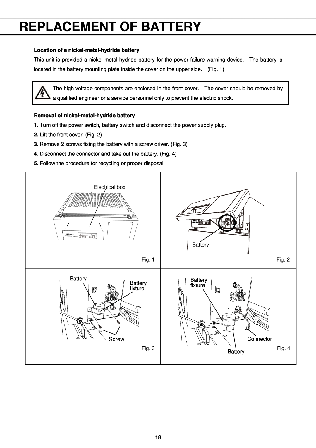 Sanyo MDF-U730M instruction manual Replacement Of Battery, Screw, Location of a nickel-metal-hydride battery 